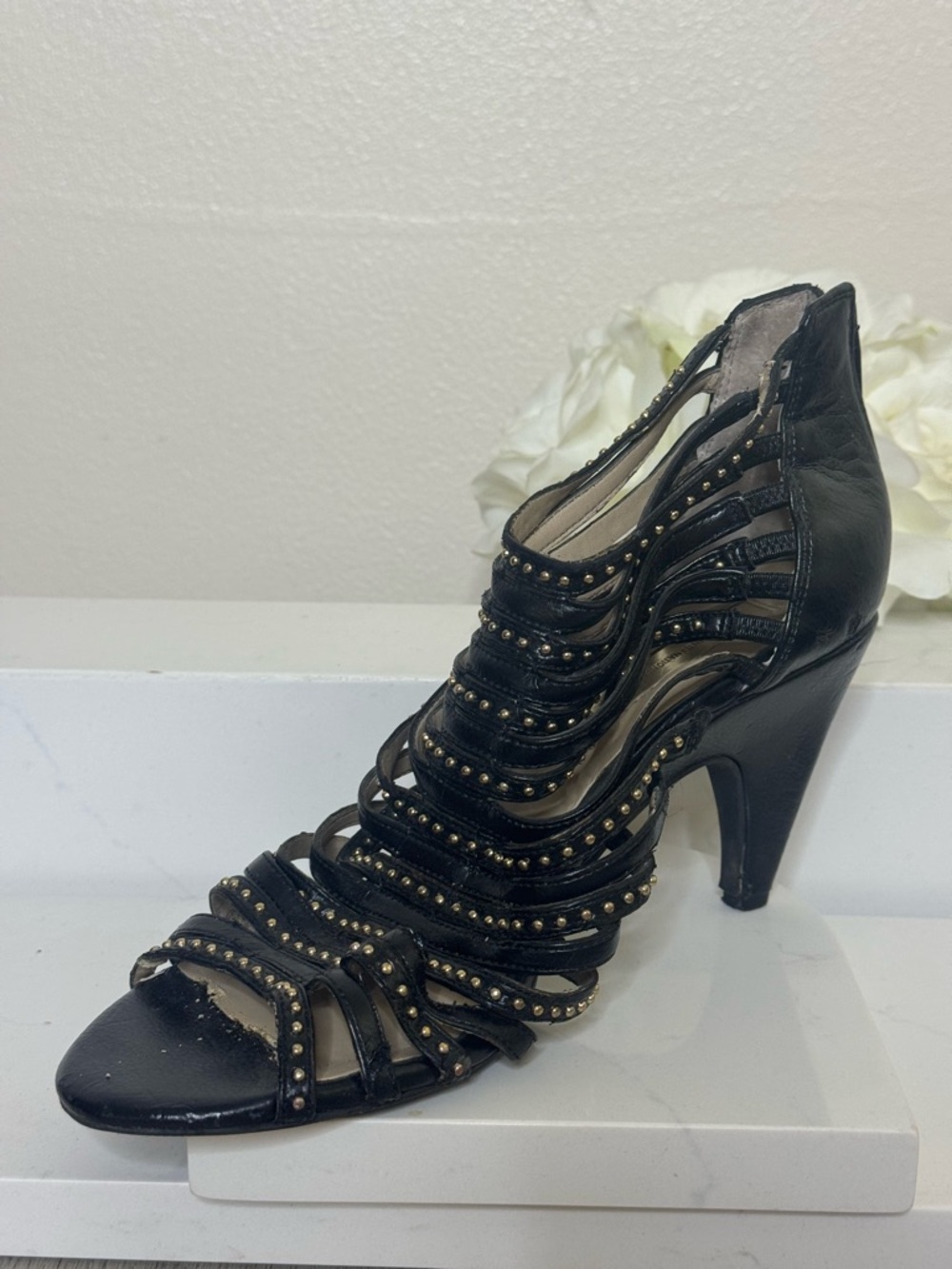 INC International Concepts Black Studded Strappy Heel Sandal